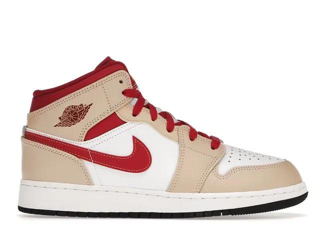 Jordan 1 Mid Light Curry Cardinal 554725-201