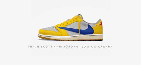 Hình ảnh chính thức của Travis Scott x Air Jordan 1 Low OG 'Canary'  | KICKSPLANET